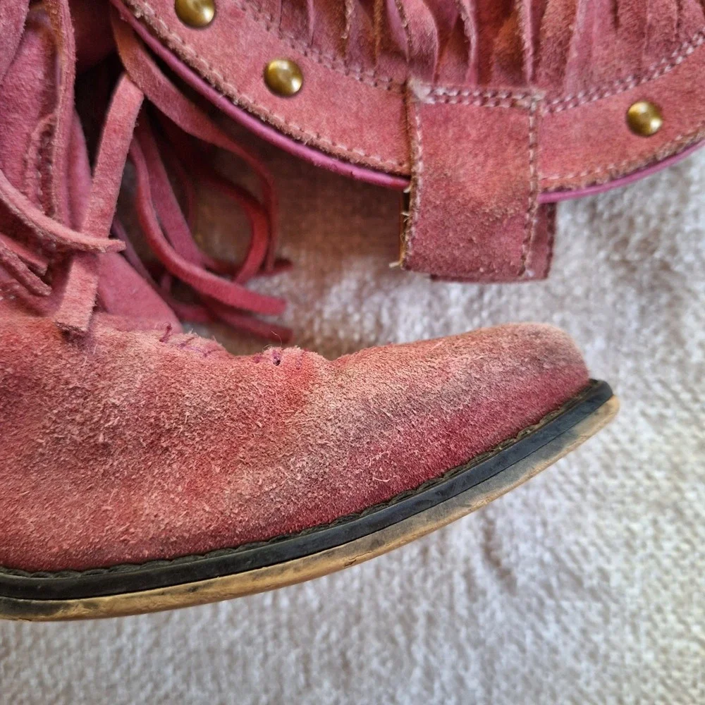 Smoky Mountain Girls Vintage Western Boots Pink Suede Fringe 1.5 Youth